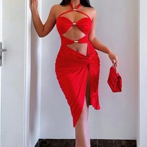 Elegant Red Cut-Out Dress